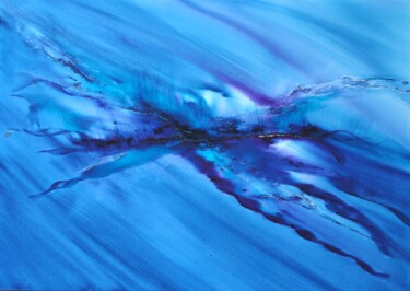 Painting titled "Blue pearl" by Veartci, Original Artwork, Watercolor Mounted on Wood Panel