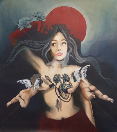 Peinture intitulée "Cœur à corp" par Vebenee, Œuvre d'art originale, Acrylique