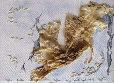 Collagen mit dem Titel "Chiffonnade" von Vebert, Original-Kunstwerk, Aquarell Auf Andere starre Platte montiert