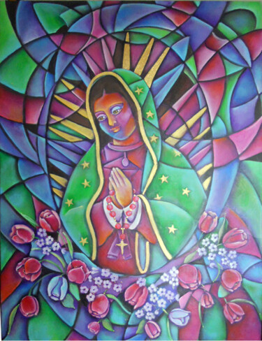 Painting titled "Flores a la Virgen…" by Vedi, Original Artwork, Acrylic
