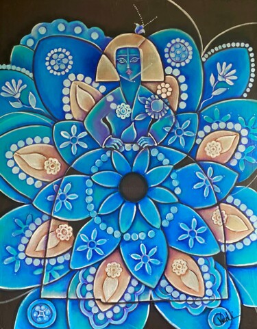 Malerei mit dem Titel "La Menina azul" von Vedi, Original-Kunstwerk, Acryl