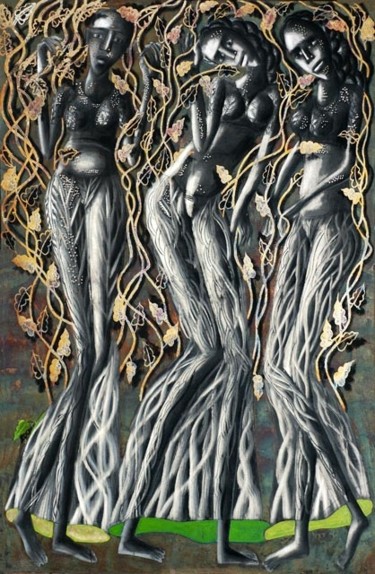 Digital Arts titled "Naika & Tree Trunk-2" by Ved Nayar, Original Artwork, Digital Painting