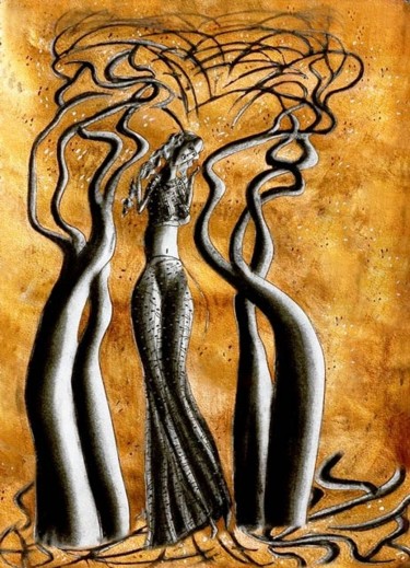 Digital Arts titled "Naika & Tree Trunk-5" by Ved Nayar, Original Artwork, Digital Painting