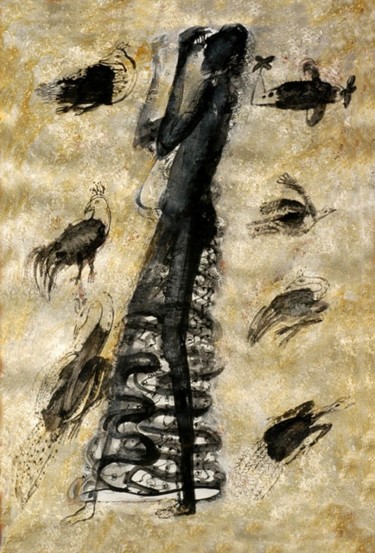 Digital Arts titled "Naika & Tree Trunk-…" by Ved Nayar, Original Artwork, Digital Painting
