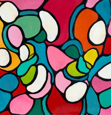 Painting titled "SO CLOSE, colorful…" by Veera Zukova, Original Artwork, Acrylic Mounted on Wood Stretcher frame