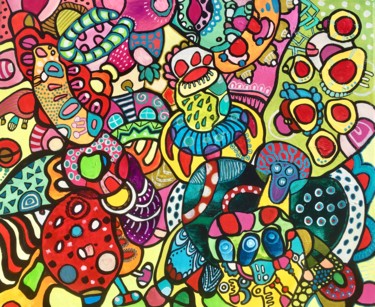 STARS, psychedelic, hippie, subconscious, outlined, doodle, Painting titled "STARS, psychedelic,…" by Veera Zukova, Original Art, Acrylic