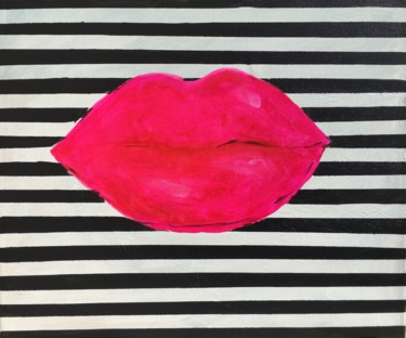 Painting titled "French kiss, red li…" by Veera Zukova, Original Artwork, Acrylic Mounted on Wood Stretcher frame