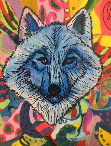 绘画 标题为“Wolf” 由Veera Zukova, 原创艺术品, 丙烯 安装在纸板上