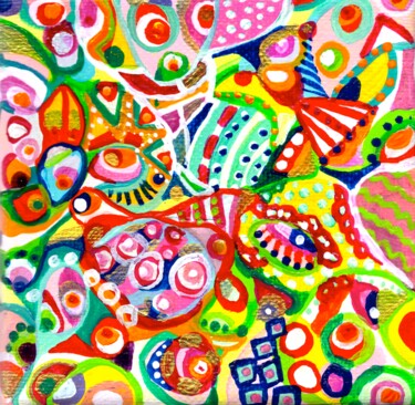 Картина под названием "Mini. Colorful abst…" - Veera Zukova, Подлинное произведение искусства, Акрил Установлен на Деревянна…