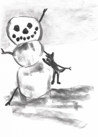 Dessin intitulée "Snowman" par Veera Zukova, Œuvre d'art originale, Fusain