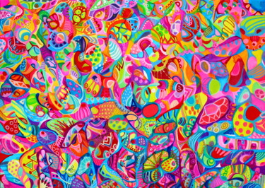 Painting titled "VIBRANT PSYCHEDELIC…" by Veera Zukova, Original Artwork, Acrylic Mounted on Wood Stretcher frame