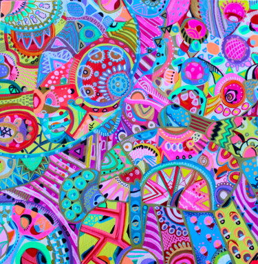 Malerei mit dem Titel "331. Colorful lace" von Veera Zukova, Original-Kunstwerk, Acryl Auf Keilrahmen aus Holz montiert