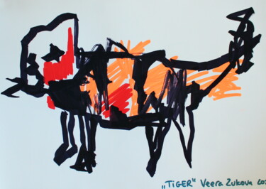 Dessin intitulée "340 Tiger" par Veera Zukova, Œuvre d'art originale, Marqueur
