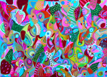 Картина под названием "340. Happy colorful…" - Veera Zukova, Подлинное произведение искусства, Акрил Установлен на Деревянна…