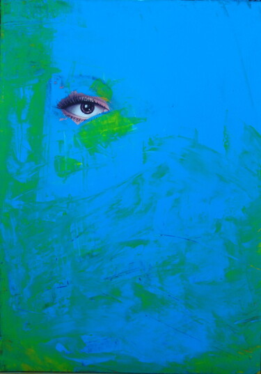 Malarstwo zatytułowany „364. Blue sky eye” autorstwa Veera Zukova, Oryginalna praca, Tempera Zamontowany na Inny sztywny pan…