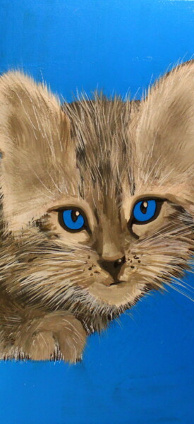 Painting titled "395. Cat" by Veera Zukova, Original Artwork, Acrylic Mounted on Wood Stretcher frame