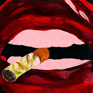Painting titled "403. Woman mouth wi…" by Veera Zukova, Original Artwork, Acrylic Mounted on Other rigid panel