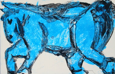 Malerei mit dem Titel "525. Blue horse pow…" von Veera Zukova, Original-Kunstwerk, Acryl