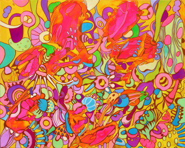 Malarstwo zatytułowany „664. Kaleidoscopic…” autorstwa Veera Zukova, Oryginalna praca, Akryl Zamontowany na Drewniana rama n…