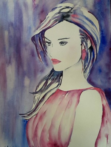 Painting titled "Lizzy" by Veerle Defer, Original Artwork, Watercolor