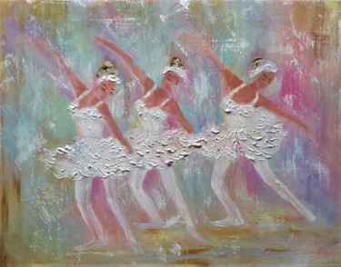 Painting titled "three ballerina's" by Veerle Defer, Original Artwork, Acrylic
