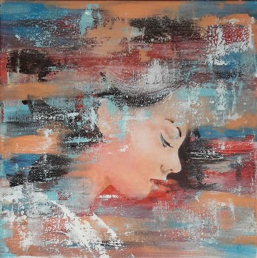 Painting titled "in meditation" by Veerle Defer, Original Artwork, Acrylic