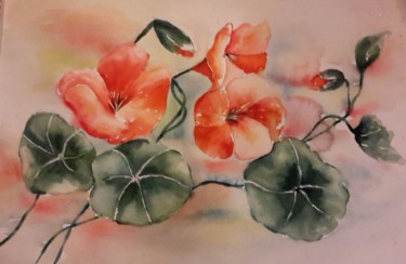 Painting titled "warm glowth" by Veerle Defer, Original Artwork, Watercolor