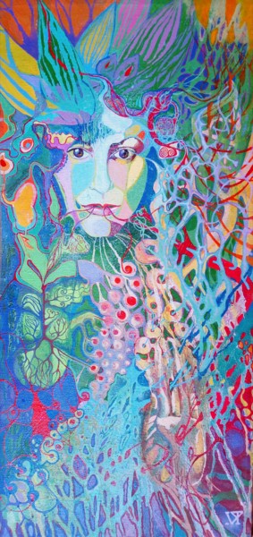 Painting titled "Girl in the garden.…" by Vero Tata, Original Artwork, Oil