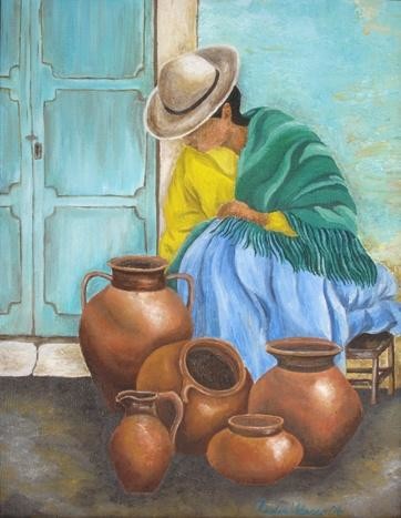 Painting titled "Pottery Sale" by Claudia Velasco, Original Artwork