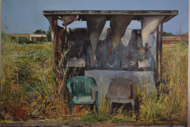 Painting titled "Bus Stop 1" by Vella, Original Artwork, Oil