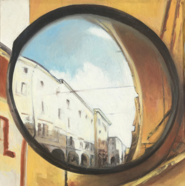 Painting titled "Urban Reflection..." by Vella, Original Artwork, Oil