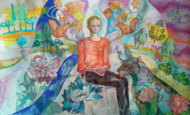 Schilderij getiteld "Angel Of Infinite P…" door Velta Emīlija Platupe, Origineel Kunstwerk, Aquarel