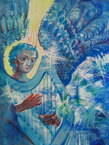 Schilderij getiteld "Hildegard's Angel" door Velta Emīlija Platupe, Origineel Kunstwerk, Pastel