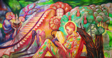 Malerei mit dem Titel "Give Her a Book and…" von Velta Emīlija Platupe, Original-Kunstwerk, Pastell