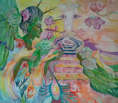 Peinture intitulée "Archangel Uriel" par Velta Emīlija Platupe, Œuvre d'art originale, Aquarelle