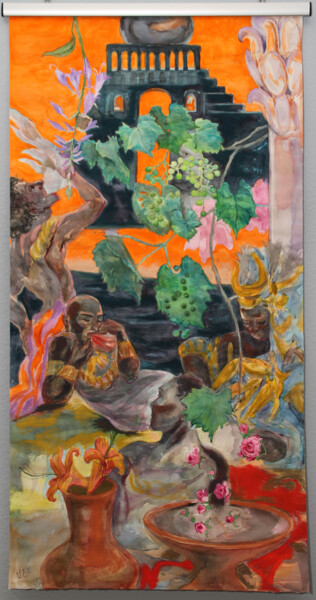 Pintura intitulada "Orange Sunset With…" por Velta Emīlija Platupe, Obras de arte originais, Aquarela