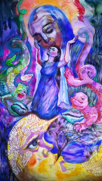 Pintura titulada "High Priestess" por Velta Emīlija Platupe, Obra de arte original, Acuarela