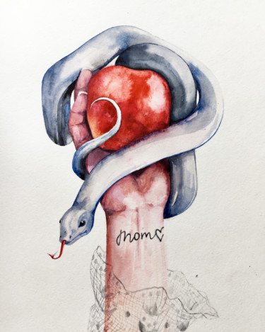 Apple Painting titled "Apple" by Oksana Poluektova, Original Art, Watercolor