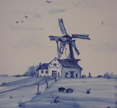 Painting titled "Windmill in Holland" by Venessa Lagrand, Original Artwork, Oil