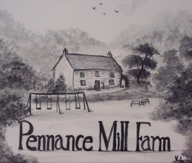 Schilderij getiteld "Pennance Mill Farm" door Venessa Lagrand, Origineel Kunstwerk, Olie