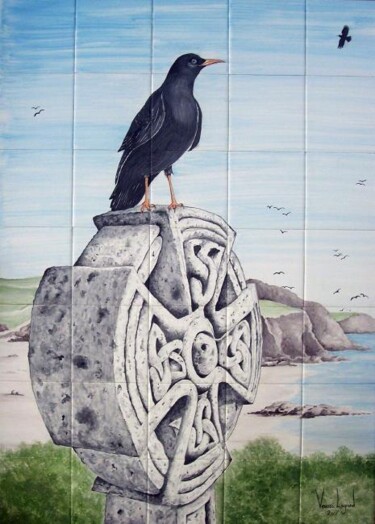 Schilderij getiteld "Symbols of Cornwall" door Venessa Lagrand, Origineel Kunstwerk, Olie