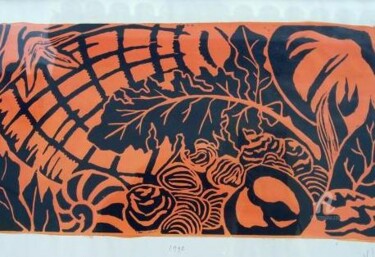 Printmaking titled "Orange lino carving" by Venessa Lagrand, Original Artwork, Linocuts