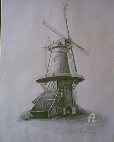 Painting titled "Windmill near Delft…" by Venessa Lagrand, Original Artwork, Oil