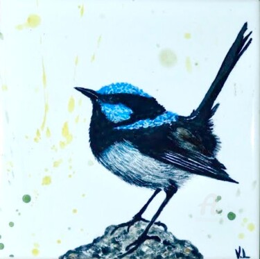 Painting titled "Fairy Wren" by Venessa Lagrand, Original Artwork, Pigments Mounted on Wood Panel