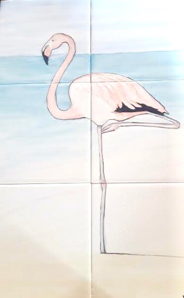 Painting titled "Flamingo panel" by Venessa Lagrand, Original Artwork, Pigments