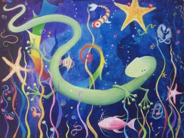 Painting titled "Newt in a sea of un…" by Venessa Lagrand, Original Artwork, Oil