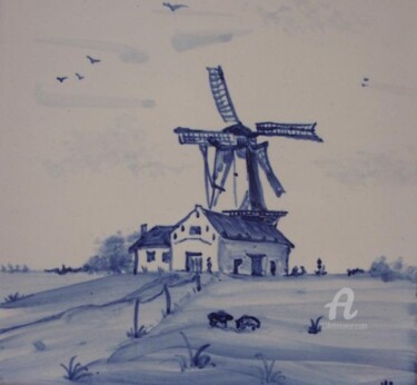 Painting titled "Windmill near Dordr…" by Venessa Lagrand, Original Artwork