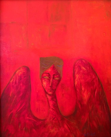 Painting titled "Angel in red / 55x6…" by Georgi Veniaminov, Original Artwork, Oil