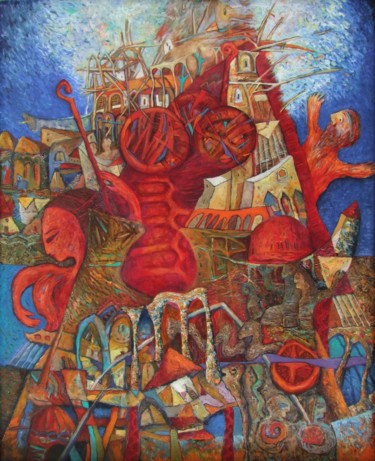 Painting titled "The Babilone's towe…" by Georgi Veniaminov, Original Artwork, Oil