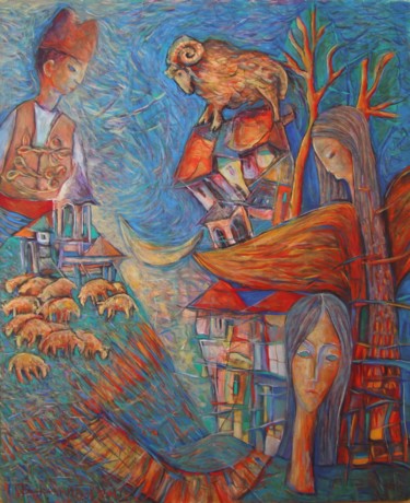 Painting titled "Sheperboy and the W…" by Georgi Veniaminov, Original Artwork, Oil